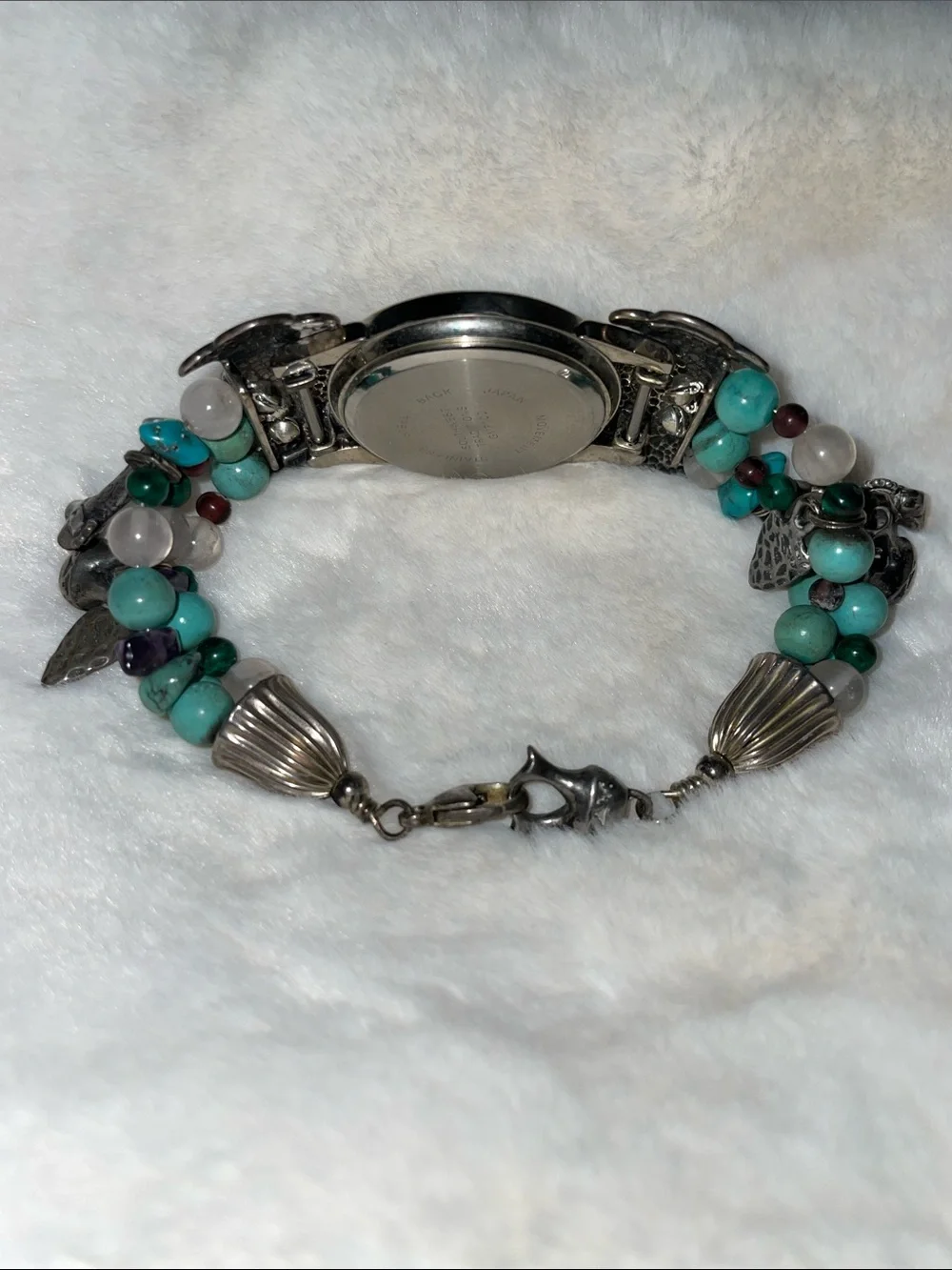 Southwest Traditions .925 Sterling & Turquoise Charm Bracelet Watch.  7.25”.